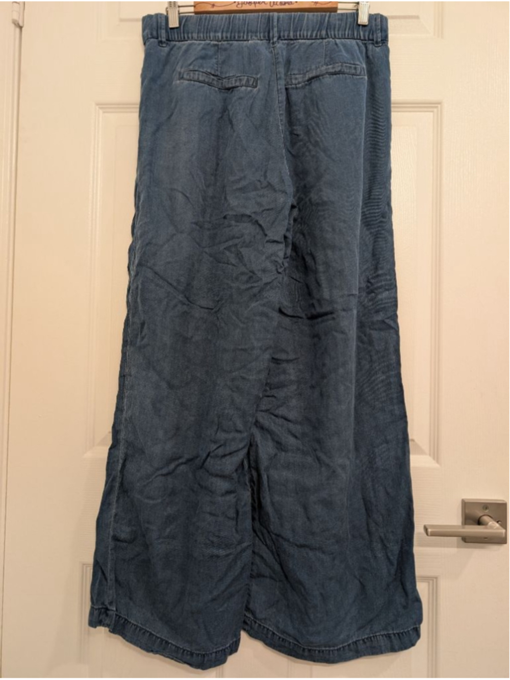 Women's American Eagle Blue Wide Leg Trousers Sz 8 lightweight denim jeans style - Picture 6 of 9